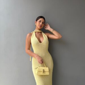 Vestido Largo Ajustado de Hilo Rizad
